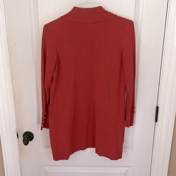 JM Collections Open-Front Button-Cuff Cardigan Sweater burnt red - Picture 9 of 9